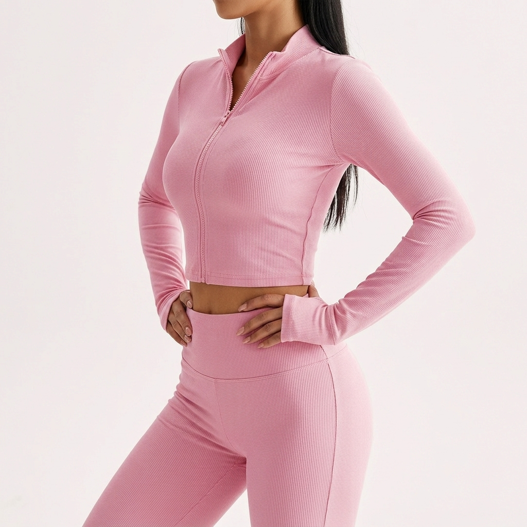 Womens Ribbed High-Waisted Sportswear Set